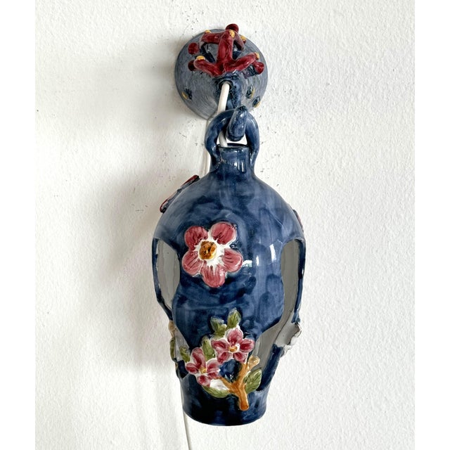 Flower and Coral Maiolica Illuminated Lantern from Vietri, Italy, 1950s For Sale - Image 14 of 17