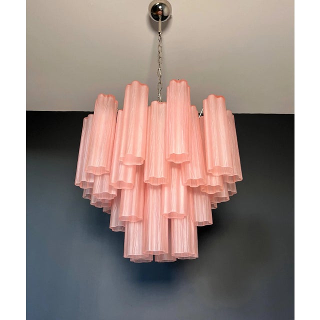 Murano Murano Style Glass Tube Chandelier, 36 Pink Etched Glass Tube For Sale - Image 4 of 6