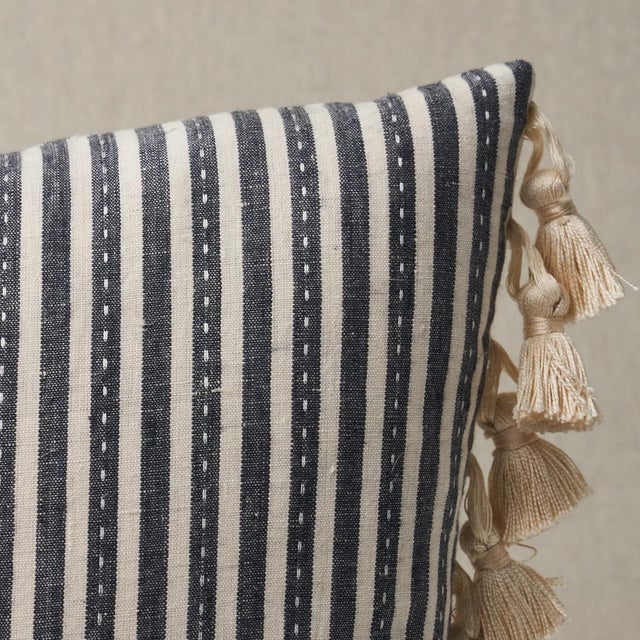 Contemporary Schumacher Mathis Ticking Stripe 16" Lumbar Pillow in Carbon For Sale - Image 3 of 5