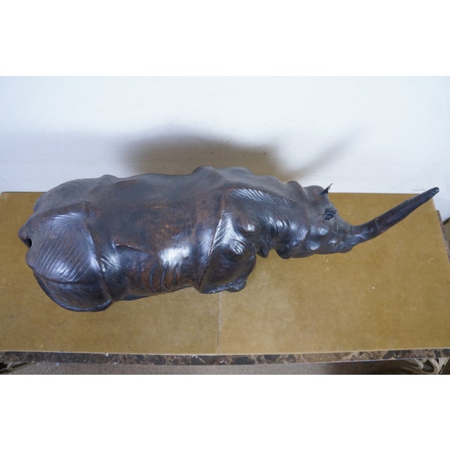 Vintage Tooled Leather African Rhinoceros Foot Stool Ottoman Sculpture 35" For Sale - Image 9 of 18