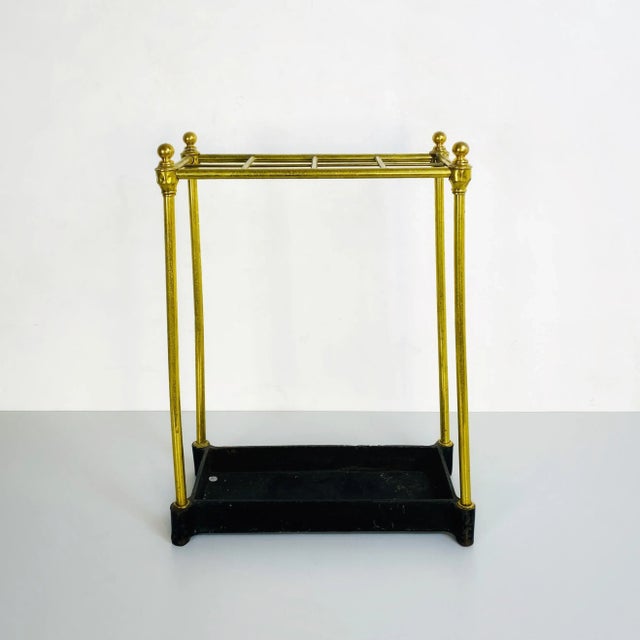Mid-Century Italian Brass Umbrella Stand with Black Iron Base, 1950s For Sale - Image 3 of 11