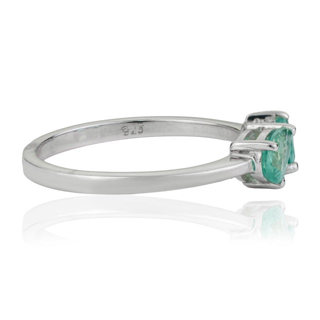 Metal Hallmarked 925 Sterling Silver Pear Cut Natural Emerald Toi Et Moi Ring Size 7 For Sale - Image 7 of 12