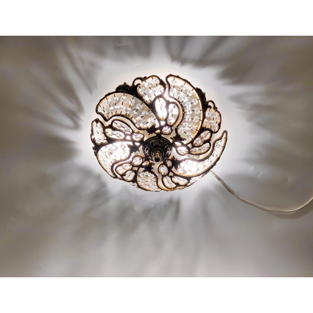 1950s Brass & Crystal Flush Mount Ceiling Light For Sale - Image 12 of 12