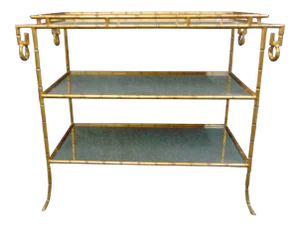 Hollywood Regency Gilt Iron Faux Bamboo Bar Cart