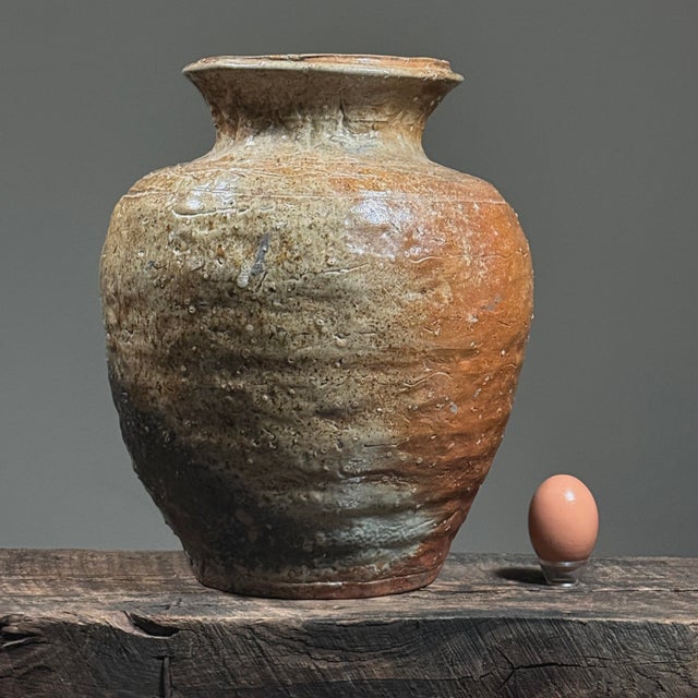 18th Century Antique Large Japanese Shigaraki Natural Ash Stoneware Vessel, Signed For Sale - Image 5 of 12