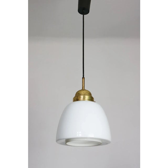 Mid-Century Opaline Glass & Brass Pendant Lamp For Sale - Image 11 of 11