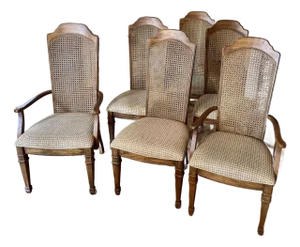 Mid-Century Stanley Furniture Company Cane Back Provincial Dining Chairs - A Set of Six