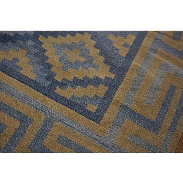 Blue 1930s Blue Geometric Tribal Antique Indian Cotton Dhurrie Rug 10' X 12'2" Flatweave Carpet For Sale - Image 8 of 11