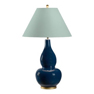 Casa Cosima Large Double Gourd Table Lamp, Marine Blue Base with Palladian Blue Lamp Shade For Sale