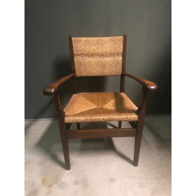 Vintage Dutch Oak and Rush Chair, 1930s For Sale - Image 4 of 7
