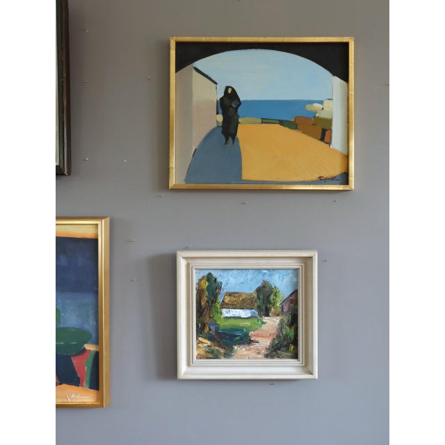 Mid-Century Modern Mid-Century Modern 'Seaside Passage' Vintage Coastal Landscape With Figure Oil Painting by Swedish Artist Eric Elfvén (1921–2008), Framed For Sale - Image 3 of 12