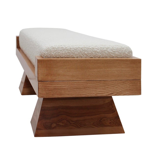 Italian Brutalist Bench in Oak and Wool Bouclé, 2000s For Sale - Image 4 of 12