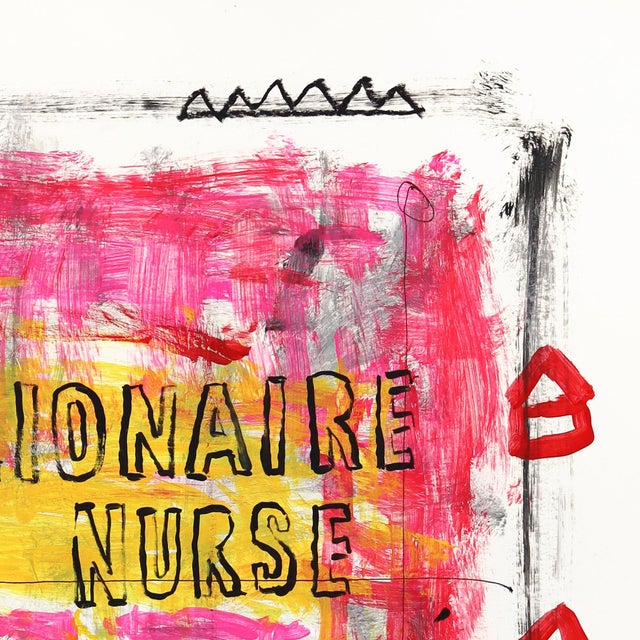 2020s Millionaire Nurse - Original Whimsical Figurative Acrylic Pop Art Painting on Newspaper by Gary John For Sale - Image 5 of 7