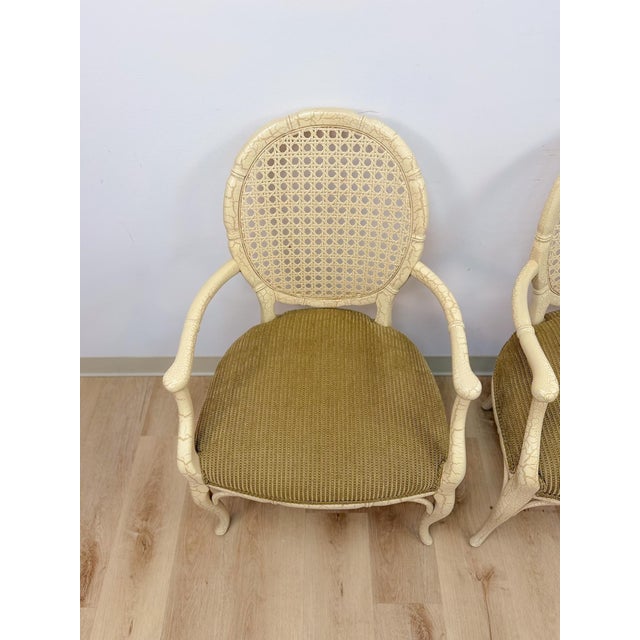Pair of Vintage Fairfield Cane Back Chairs French Provincial Regency Accent For Sale - Image 9 of 12