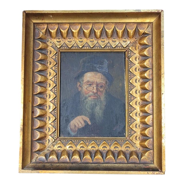 H Moser 19th C. Oil on Wood Panel Portrait of a Rabbi Mounted in a Gilt Frame For Sale