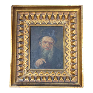 H Moser 19th C. Oil on Wood Panel Portrait of a Rabbi Mounted in a Gilt Frame