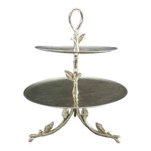 Michael Aram Signed Stainless Leaf 2 Tier Etagere Server
