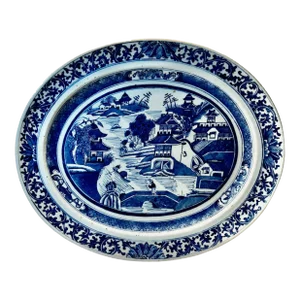 Large Blue and White 18th Century Chinese Canton Platter