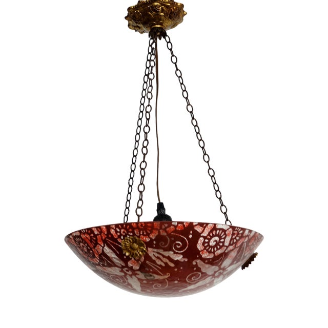 Antique French Brass and Pate de Verre Pendant, 1950s For Sale