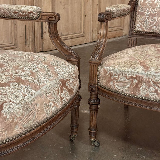 Pair of 19th Century French Louis XVI Carved Walnut Armchairs ~ Fauteuils For Sale - Image 14 of 18