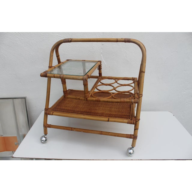 Vintage Small Rolling Wicker & Rattan Tea Cart Chairish
