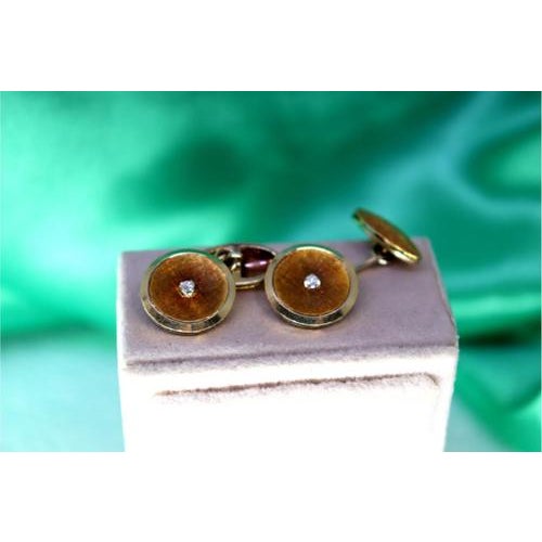 Two-Tone Gold Cufflinks with Brilliant-Cut Diamonds, Set of 2 For Sale - Image 4 of 7