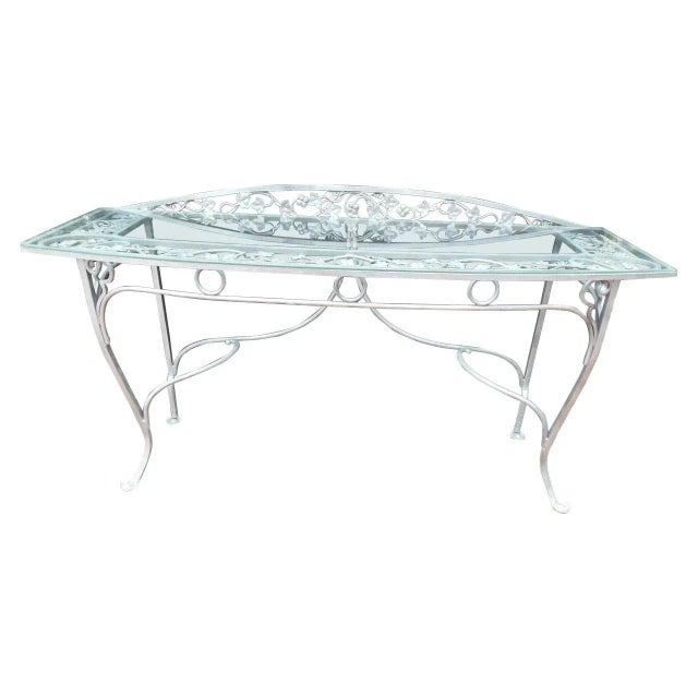 White Vintage Salterini Style Wrought Iron Console Table For Sale - Image 8 of 8
