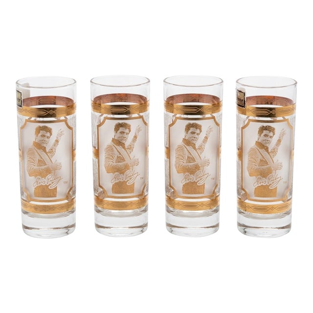 “Elvis Presley” Mid 20th Century Culver 22k Gold Shot Glasses – Graceland Provenance for Palm Beach Regency, Retro Decor - Set of 4 - See Pics! For Sale