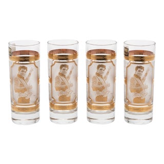 Mid 20th Century Culver “Elvis Presley” 22k Gold Shot Glasses – Graceland Provenance for Palm Beach Regency, Retro Decor - Set of 4 - See Pics! For Sale