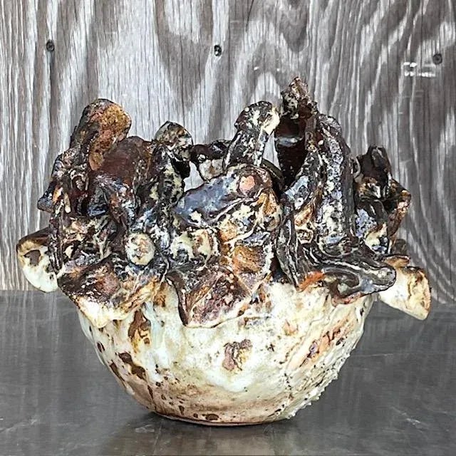 Boho Chic Vintage Boho Slab Built Studio Pottery Vase For Sale - Image 3 of 8