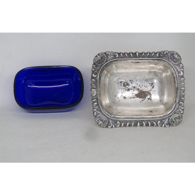 Silver William Adams English Cobalt Blue Liner Silver Plate Salt Cellar Dish 4608b For Sale - Image 8 of 11
