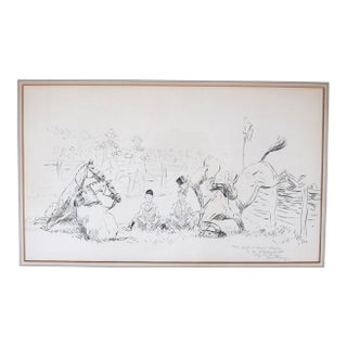 The Perfect Hunt Team 1931 Pen & Ink Drawing by Paul Brown For Sale