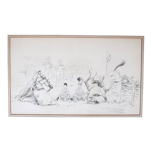 The Perfect Hunt Team 1931 Pen & Ink Drawing by Paul Brown For Sale
