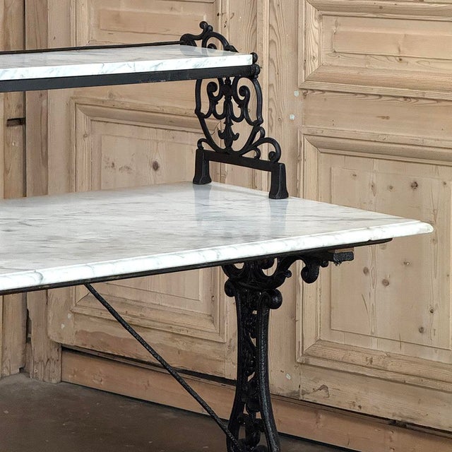 Metal 19th Century French Cast Iron Patisserie Display Table With Carrara Marble Tops For Sale - Image 7 of 18