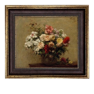 "Summer Flowers" Contemporary Still Life Reproduction Print on Canvas, Framed 25.5 x 21.5 For Sale