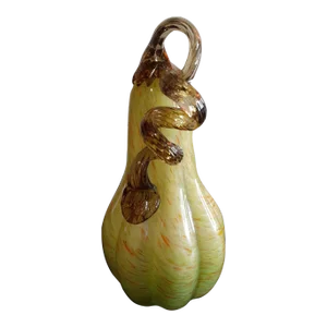1980s Green Blown Art Glass Pumpkin Blown Art Glass Figurine