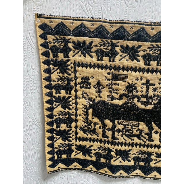 Early 18th Century Circa 1790 Handmade Folk Art Americana Horses Flags Altar Cloth Runner For Sale - Image 5 of 12