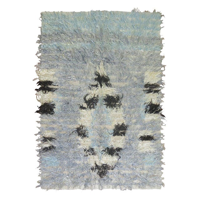 Powder Blue Abstract Vintage Turkish Tulu Mid-20th Century Shag Rug For Sale - Image 15 of 18