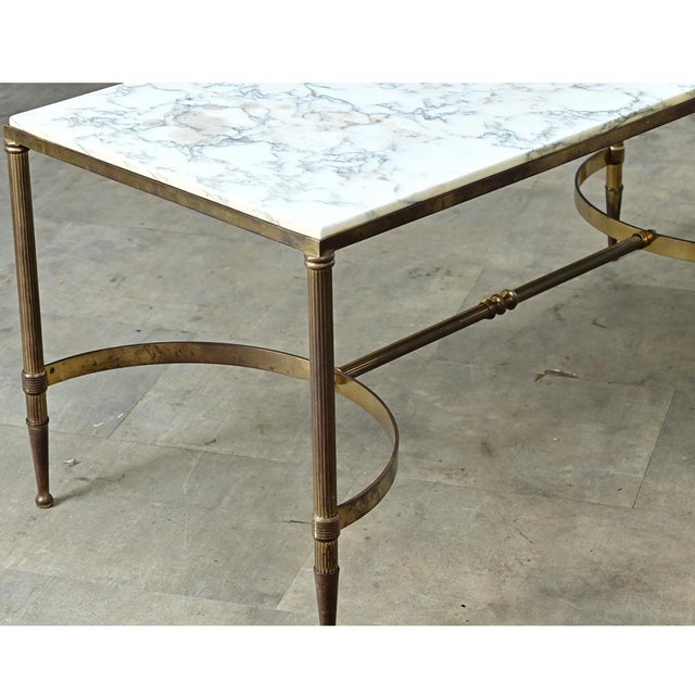 Gold Early 20th Century French White Marble & Brass Coffee Table in the Maison Jansen Style For Sale - Image 8 of 12