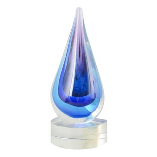 Murano Drop-Shaped Sculpture in Clear and Blue-Violet Art Glass, 1970s For Sale