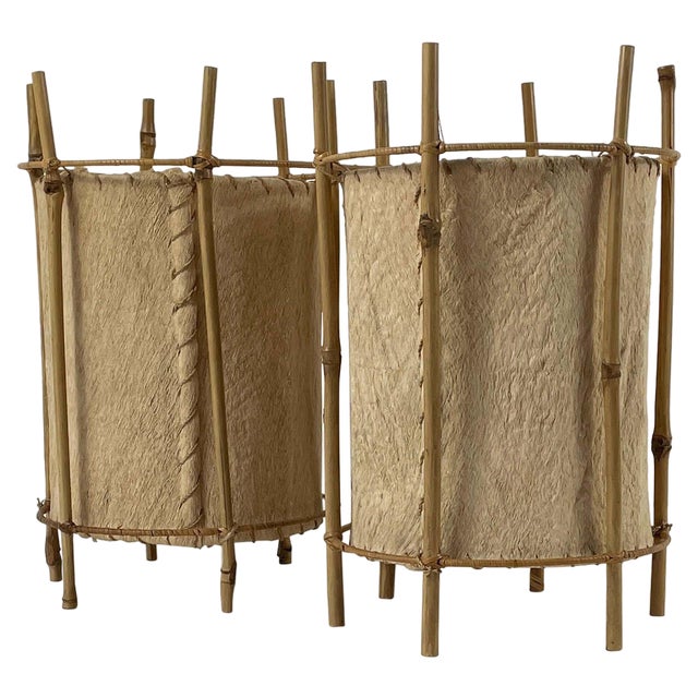 Bamboo & Parchment Table Lamps by Louis Sognot, France, 1950s, Set of 2 For Sale