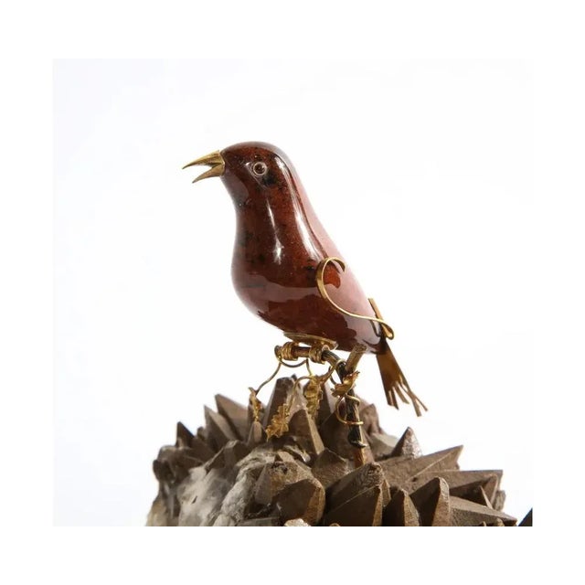 Late 20th Century Late 20th Century 14k Gold Mounted Obsidian Bird on Dog's Tooth Stone, Mounted on Black Glass For Sale - Image 5 of 11