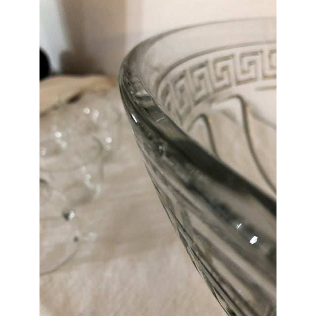 Vintage 1930s Heisey Greek Key Punch Bowl and Stand With Cups - 15 Piece Set For Sale - Image 11 of 13