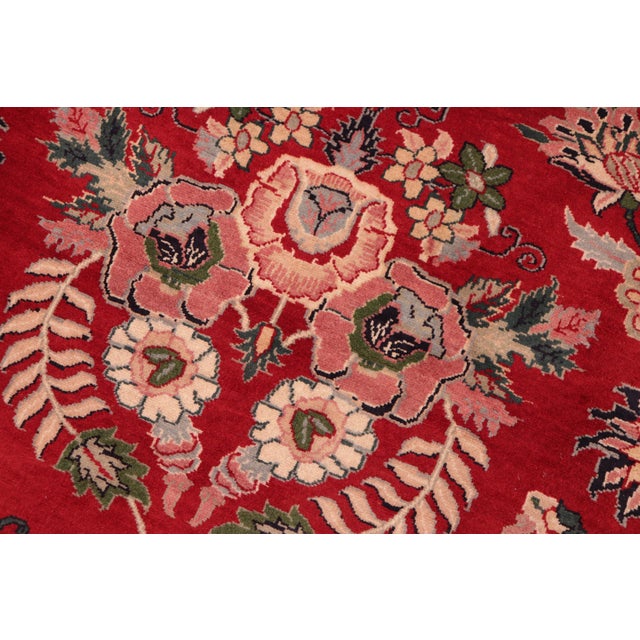 Shabby Chic Floral 1990's Pak-Persian Red/Blue Wool Rug - 6'1'' X 9'1'' For Sale In New York - Image 6 of 9