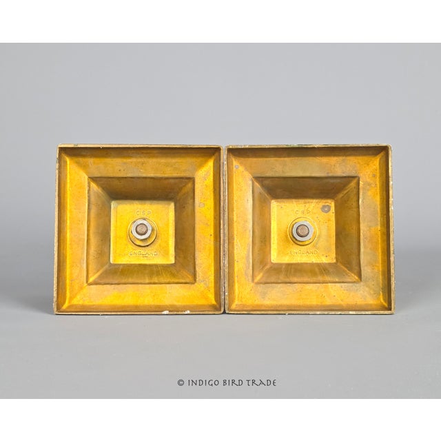 Metal Antique English Brass Corinthian Column Candlestick Holders Set of 2 For Sale - Image 7 of 7