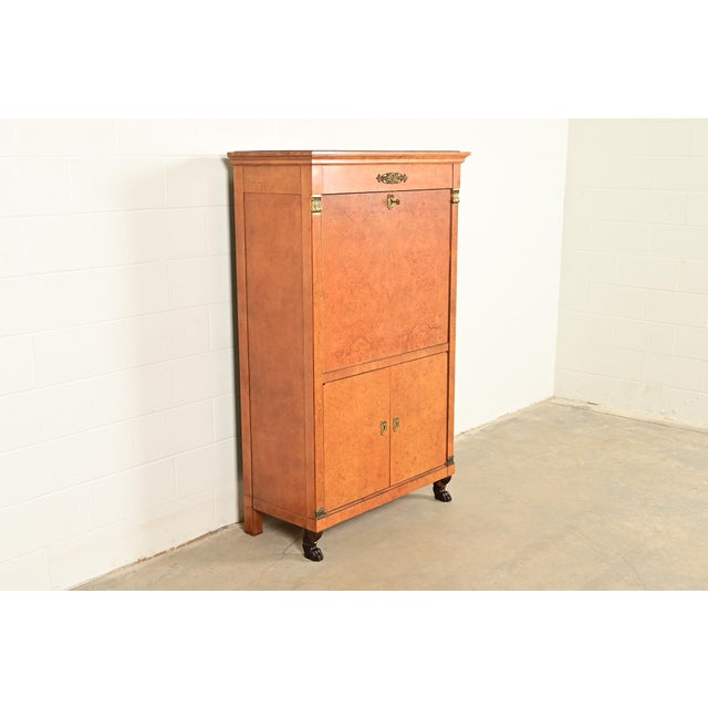 Baker Furniture Company Baker Furniture French Empire Neoclassical Burl Wood Abattant Bar Cabinet, Circa 1980s For Sale - Image 4 of 18