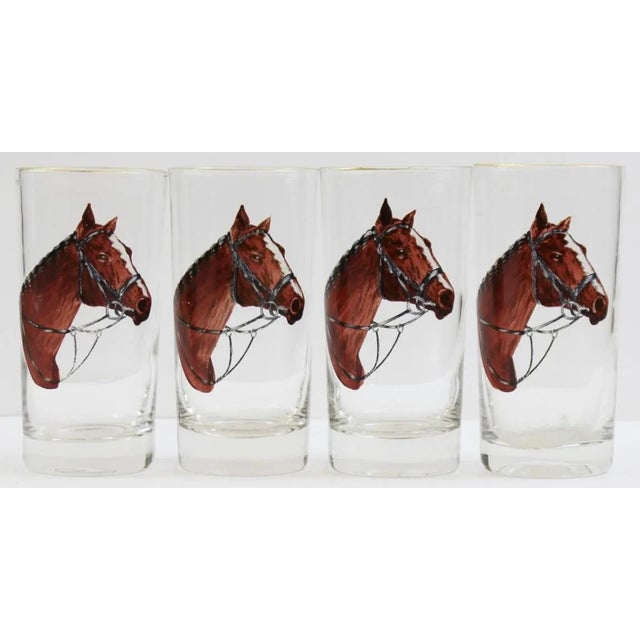 Set of 4 Horse Head Highball Glasses. Dimensions: 5 5/8"H x 2 3/4"D