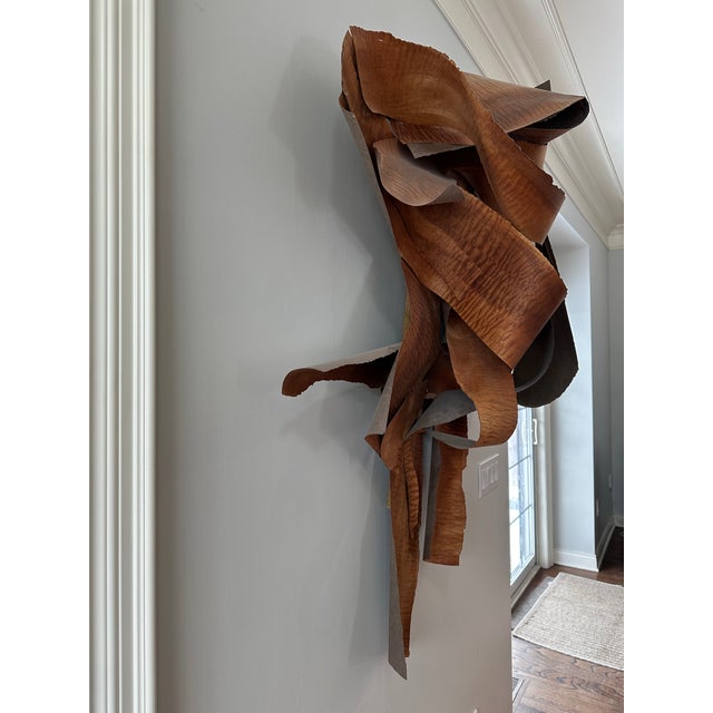 Leon Dickey Signed 2016 African Wood Veneer Abstract Wall Sculpture, 5 ft Monumental abstract wall sculpture by Detroit-...