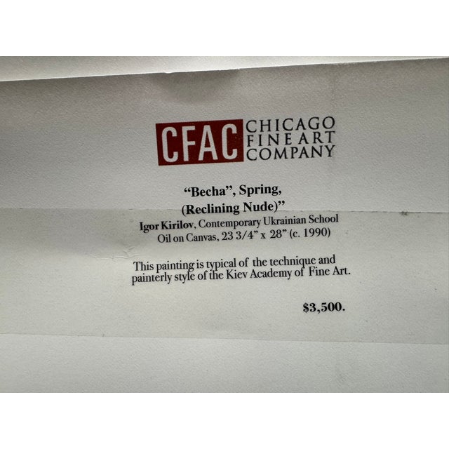 Reclining Nude, Titled "Spring", Oil on Canvas, C. 1990 For Sale - Image 9 of 10