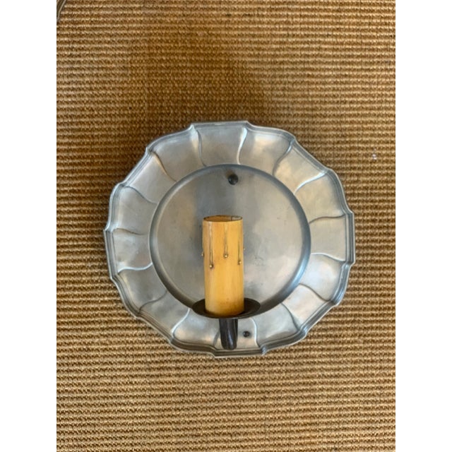 1910s 1910s Pewter and Iron Pie Crust Wall Sconces - Set of 3 For Sale - Image 5 of 8